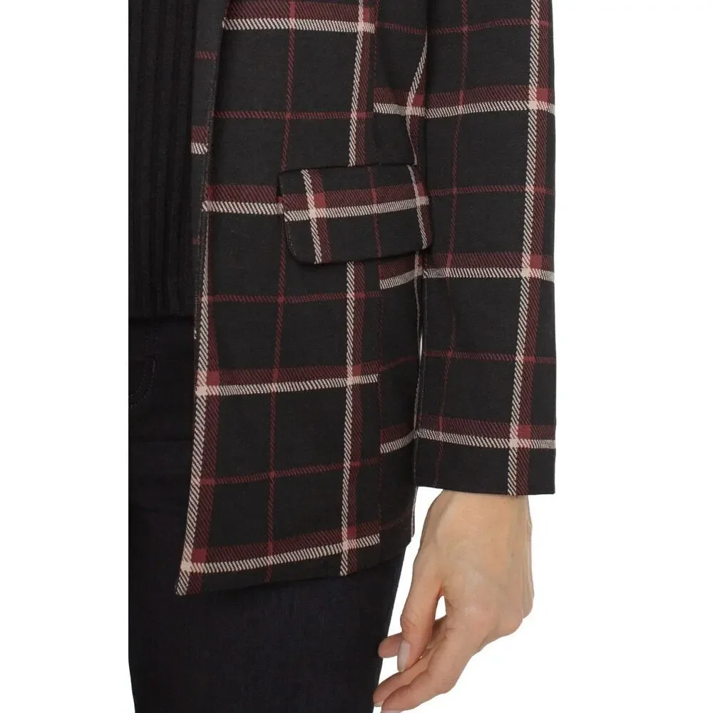 Liverpool Los Angeles Boyfriend Blazer Plaid Open Front Relax Pockets Women's XL
